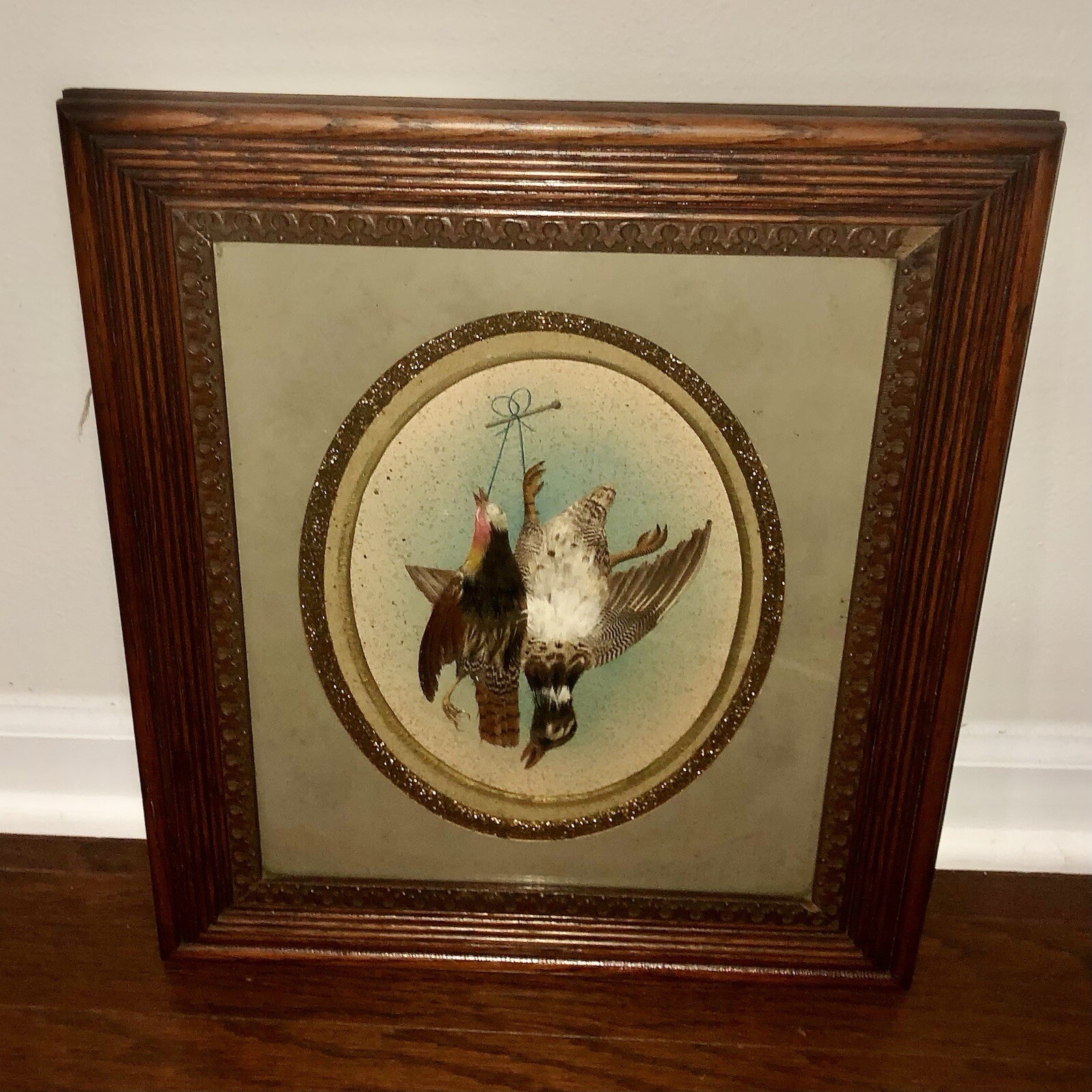 1890s Victorian PHEASANT Hunt HUNTING Bird Feather ANTIQUE Framed Art