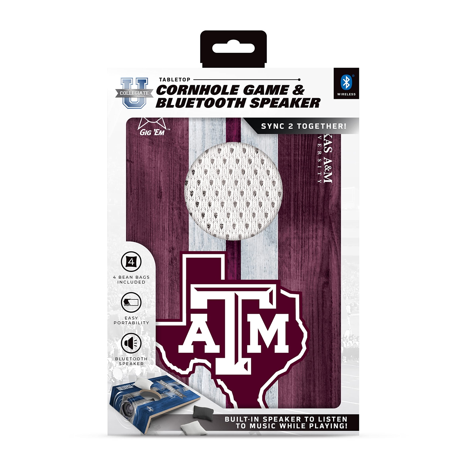SOAR NCAA Tabletop Cornhole Game / Bluetooth Speaker, Texas A&M Aggies one board