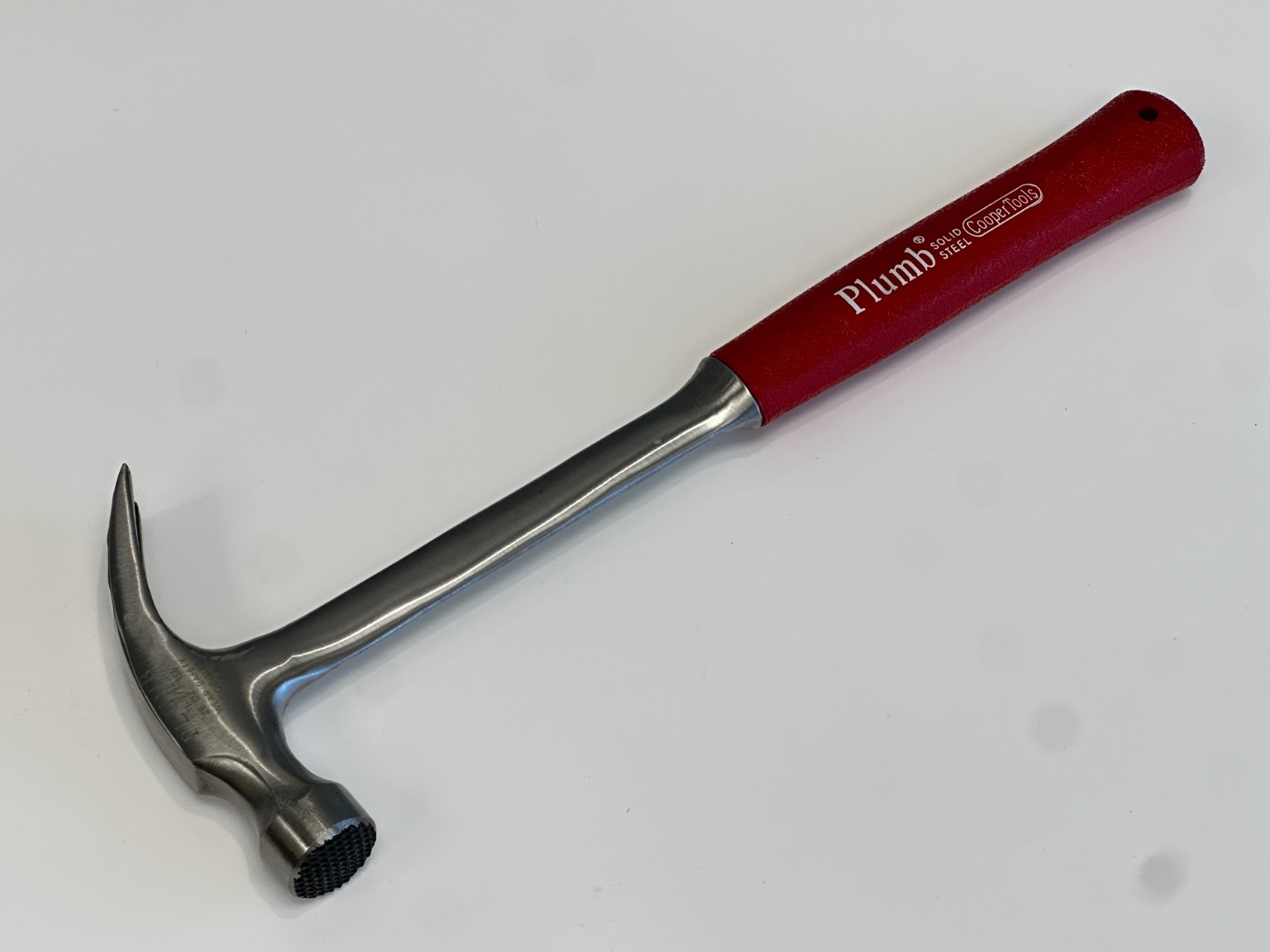 Plumb USA 11-399 (NOS NEW) Solid Steel RED GRIP 28oz Claw Hammer, Checkered Face