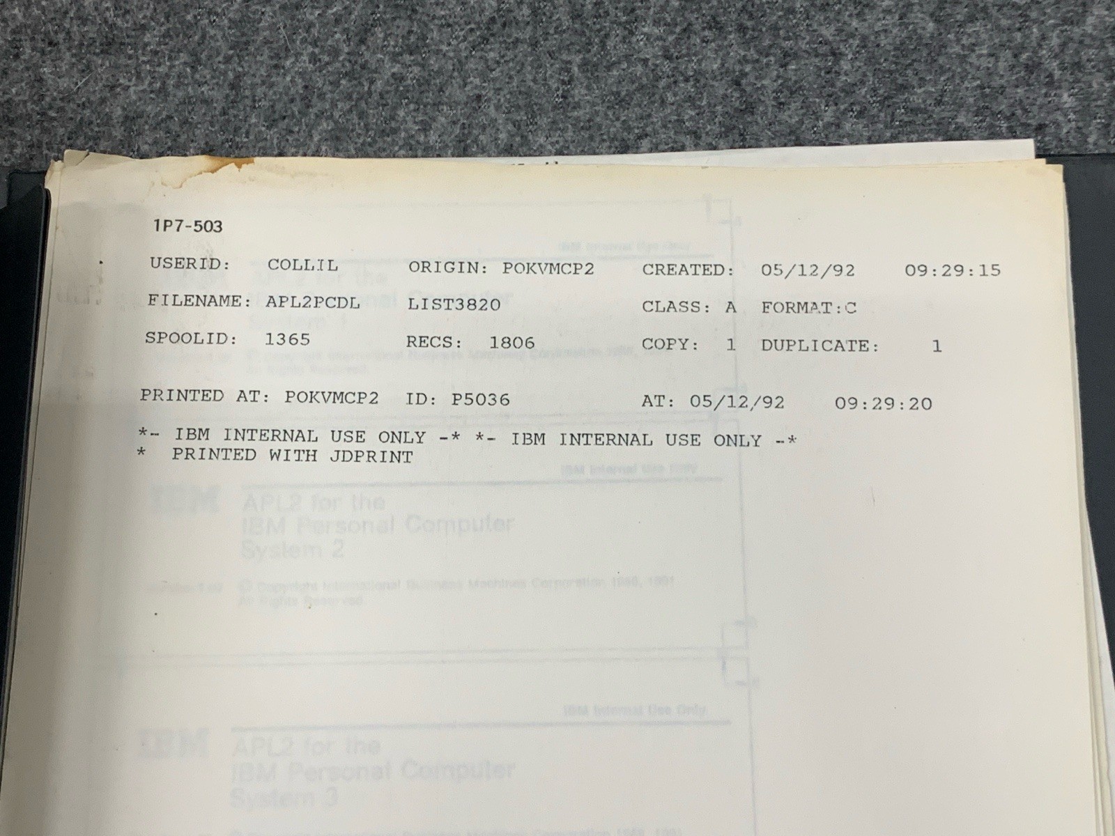 Vintage IBM APL2 Programming: APL2 for IBM PC User's Guide Version 1.02