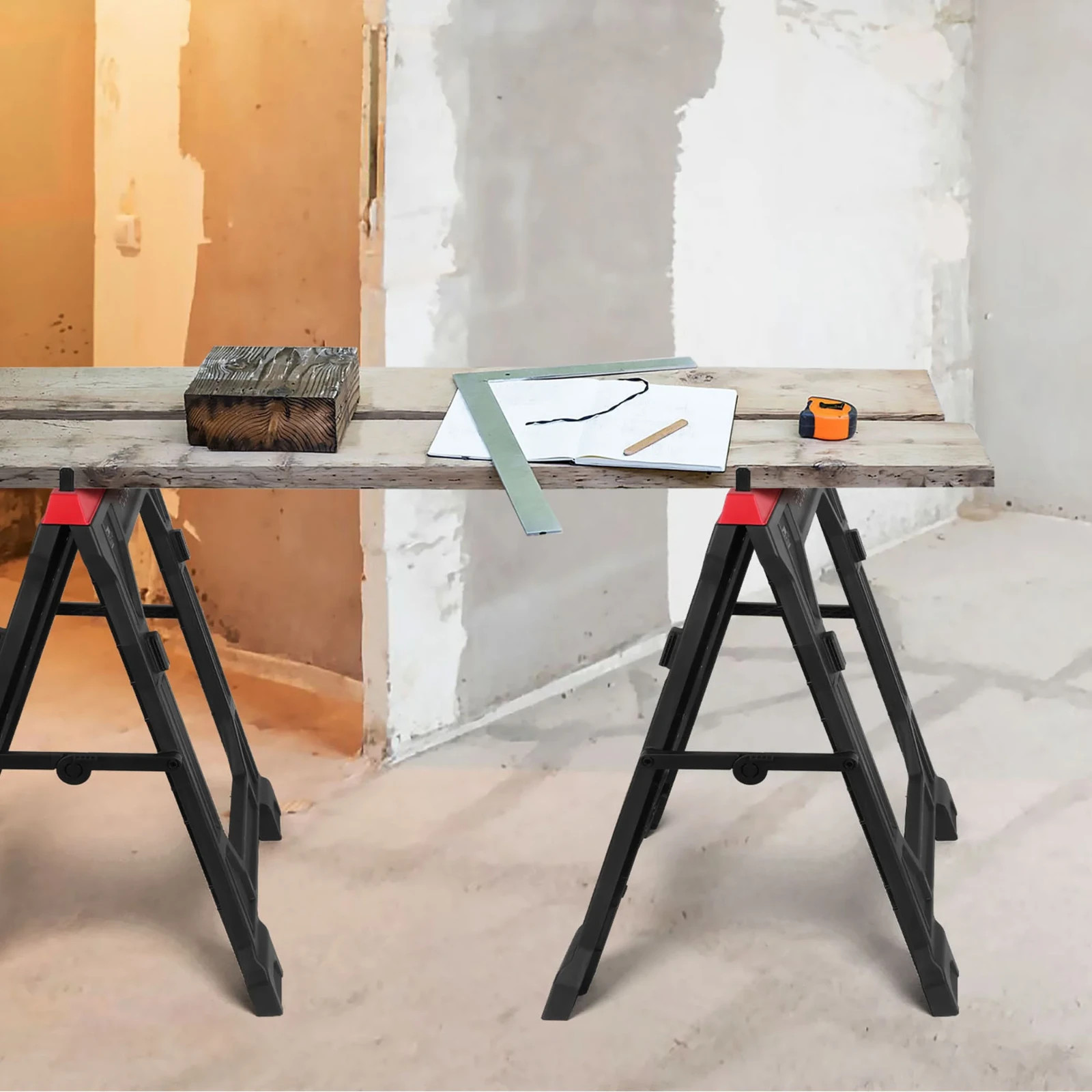Hyper Tough Hyper Stack 350 lb Capacity Foldable Polypropylene Sawhorse, 31"