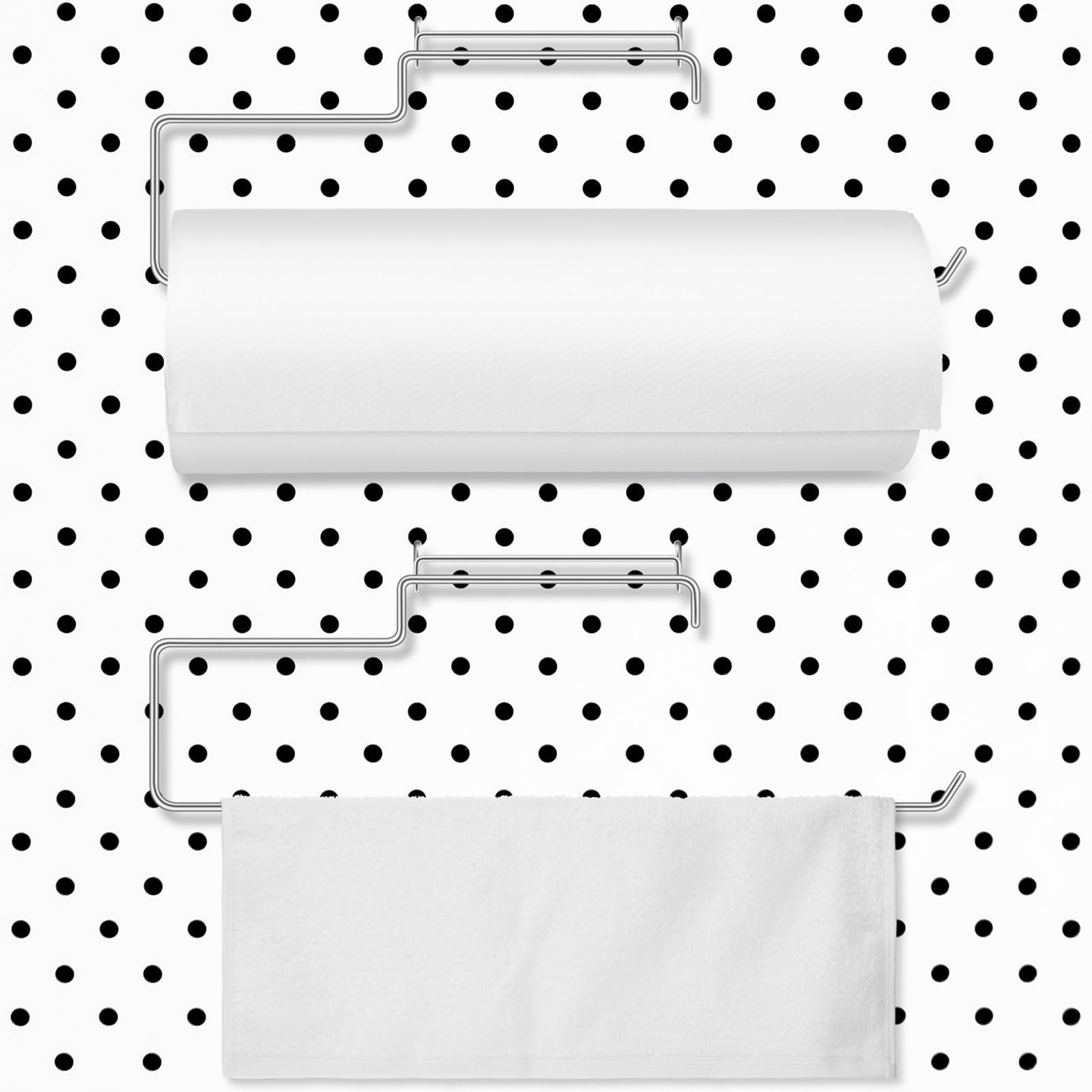 2 Pack peg Board Paper Towel Holder Stainless Steel Craft Hooks Pegboard Acce...