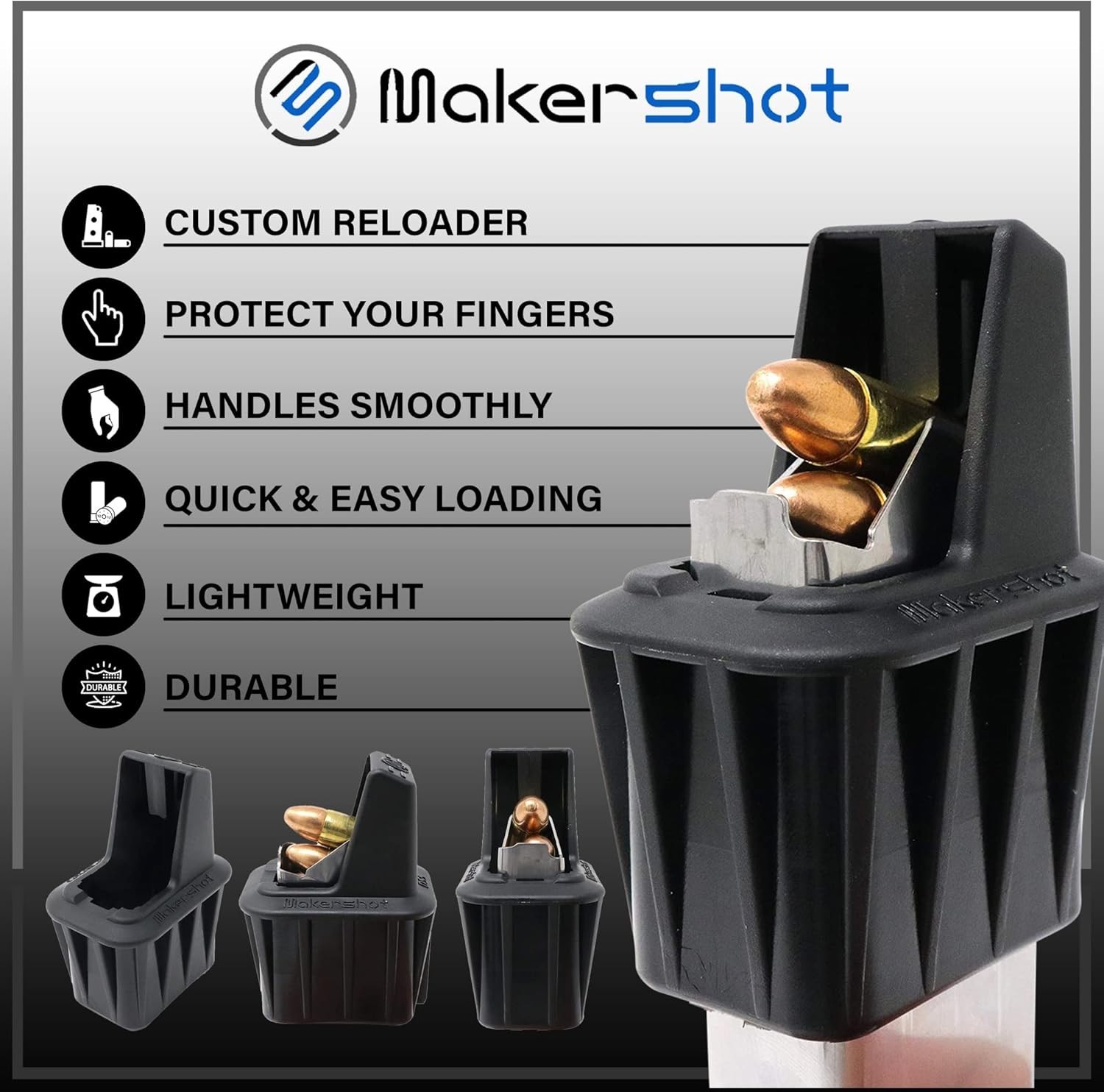 Brand New Custom Speed Loader for 9mm Beretta 92 / M9 - Black Plastic, Medium