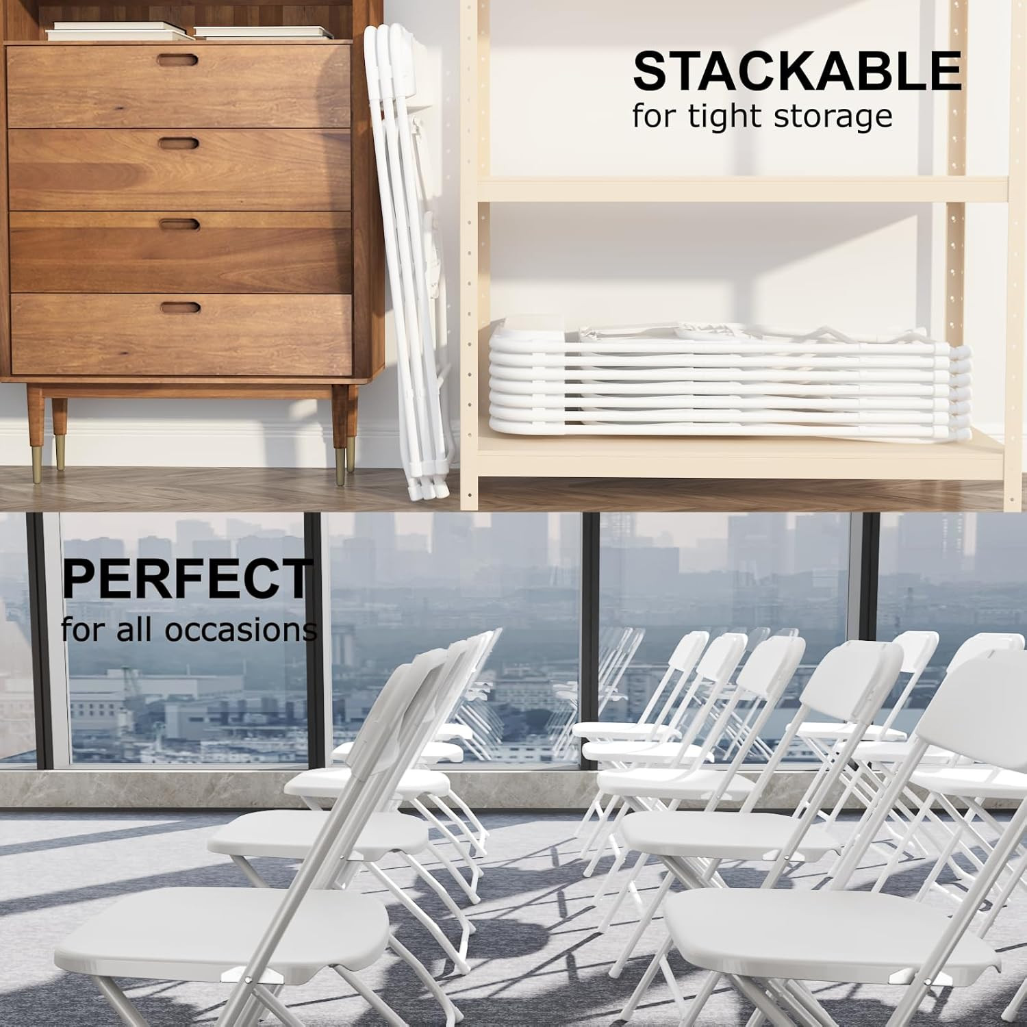 10 Pack White Folding Chairs, Portable Party Chairs, Plastic Folding Chair,Stack