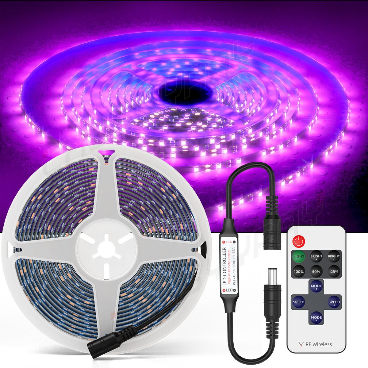 Bright 16.4ft 3528 Waterproof SMD 300 LED Flexible Strip Tape Room Lights Purple