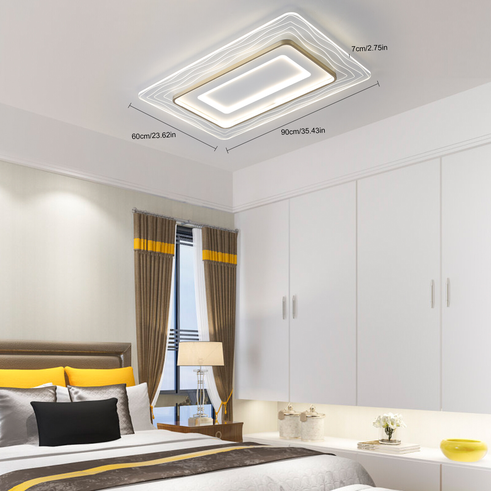 LED Rectangle Chandelier Flush Mount LED Ceiling Light w/Remote Control 110-220V