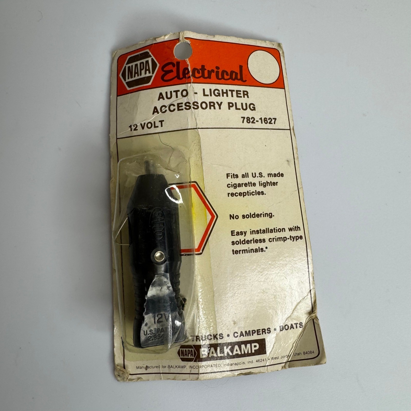 NAPA Balkamp 12 Volt Auto Lighter Accessory Plug 782-1627 Vintage NOS Black