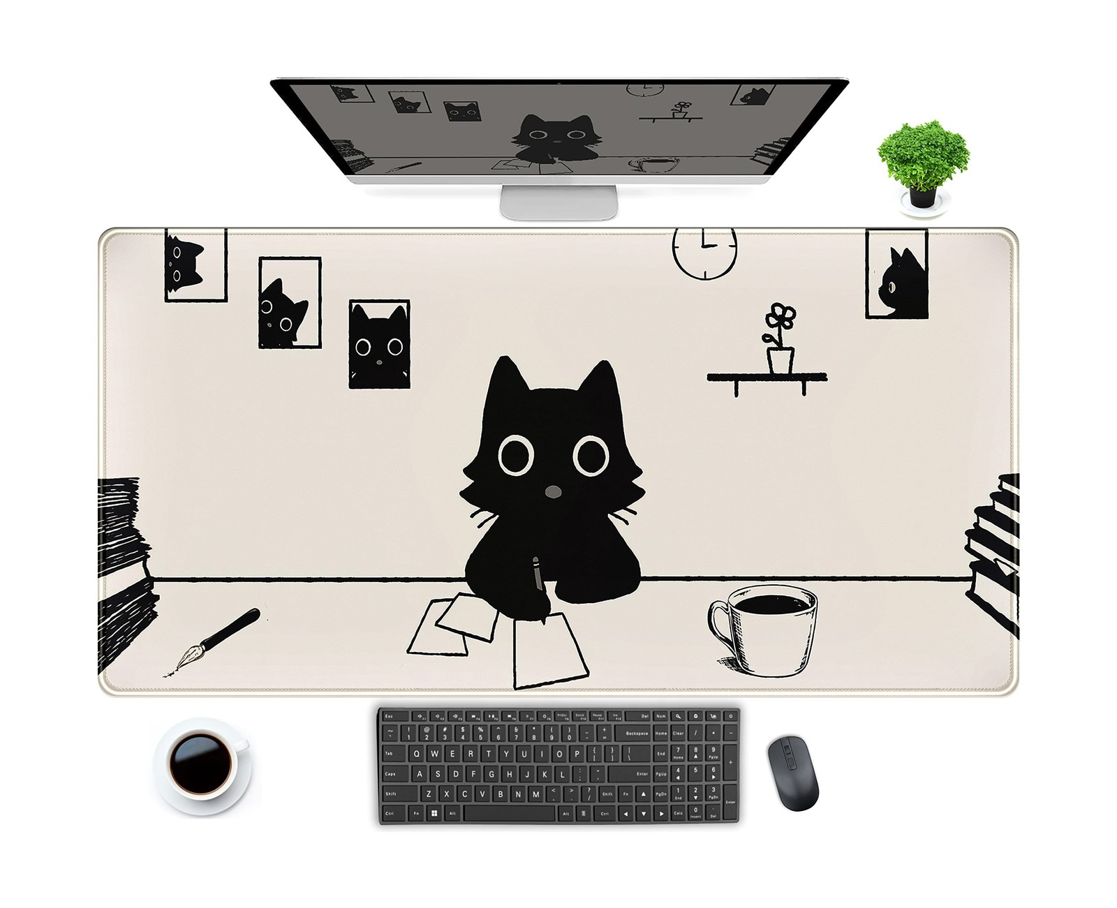 Aesthetic Beige White Anime Desk Mat Mouse Pad Cute Kawaii Mini... FAST USA SHIP