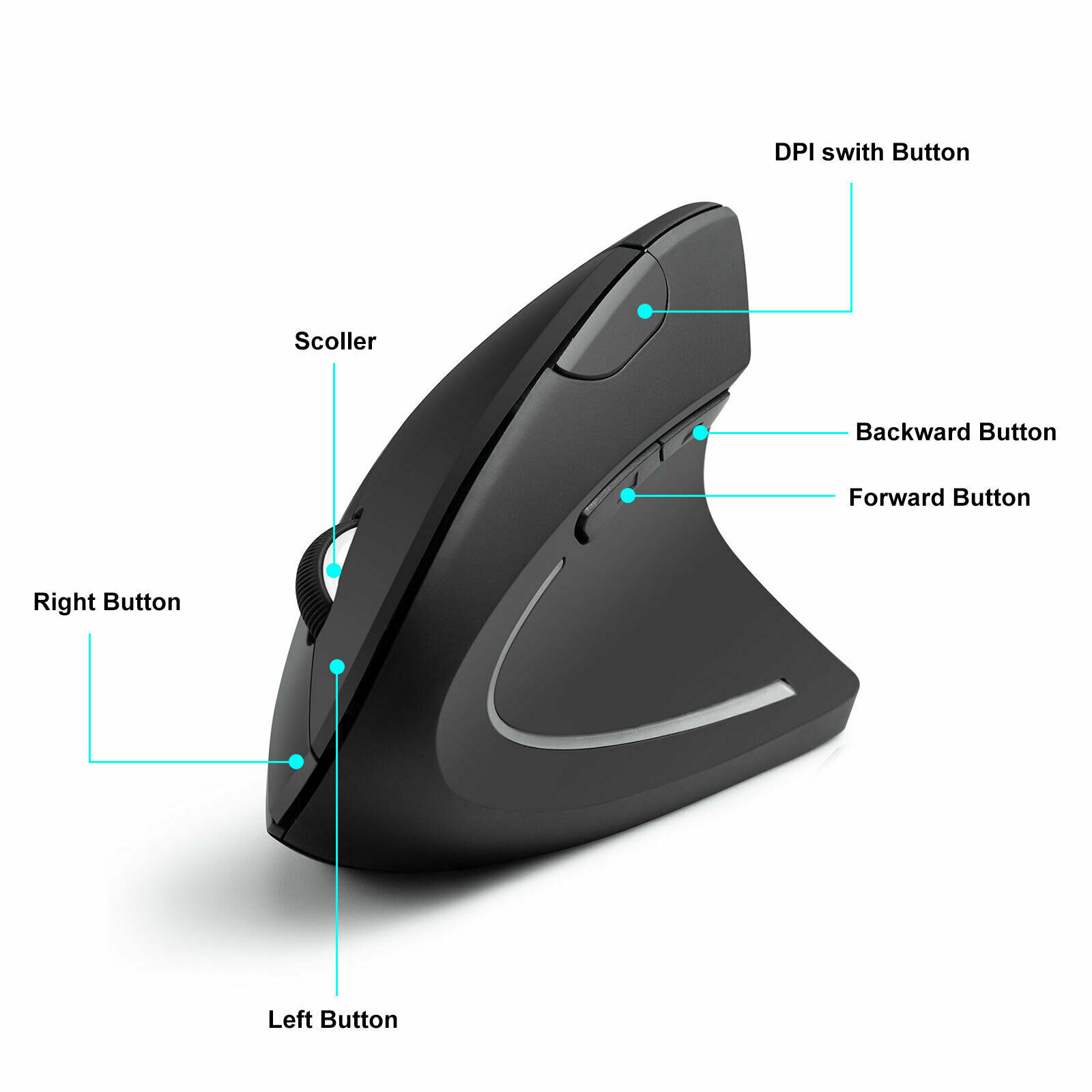 Ergonomic Mouse Optical Vertical Mice 6 Keys USB Wireless 2.4GHz 1200DPI For PC
