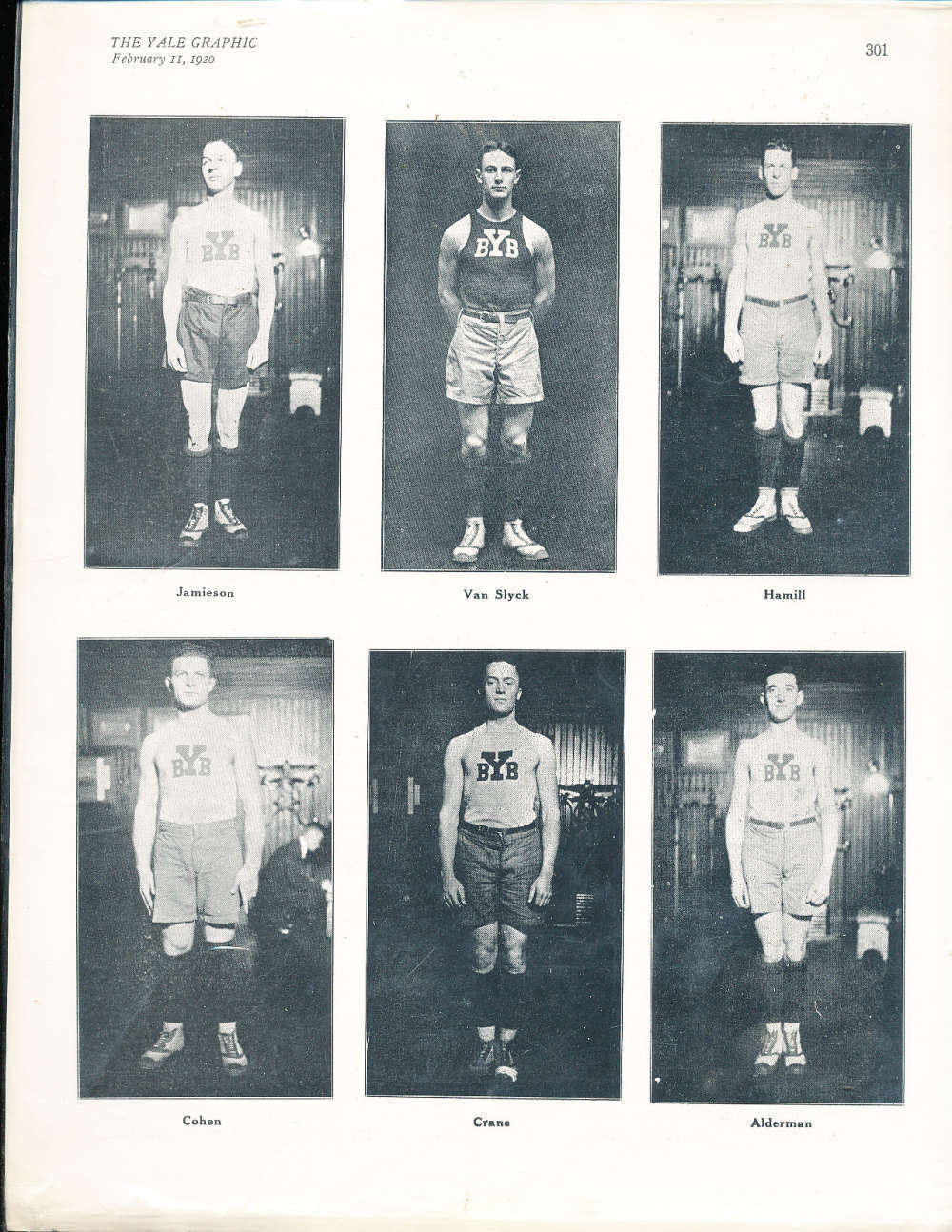The Yale Graphic 1920 Basketball player Jamieson, Hamill, Cohen, Crane, Alderman