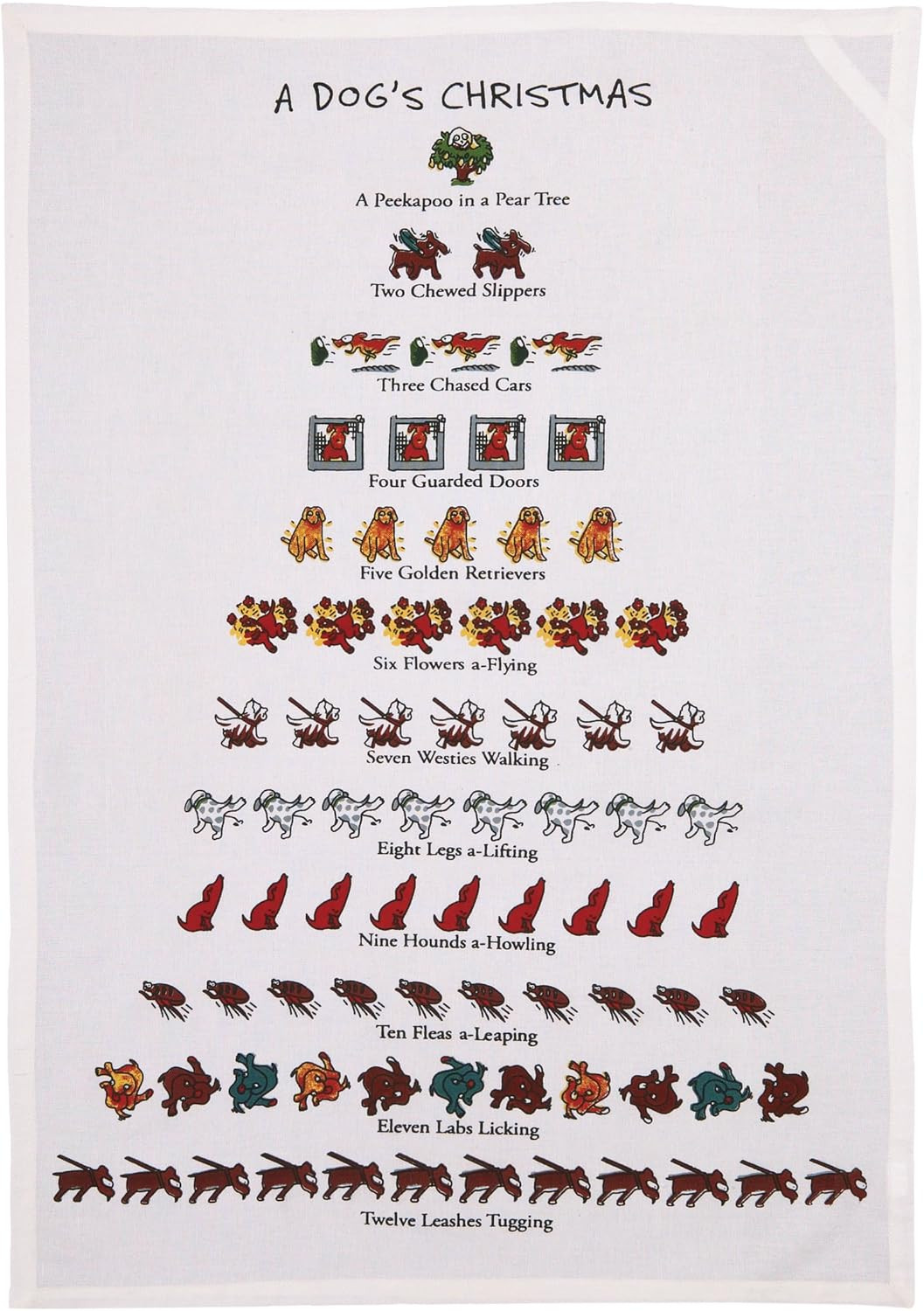 Twelve Days of Dog Lovers Christmas Flour Sack Kitchen Dish Towel - 18 X 26