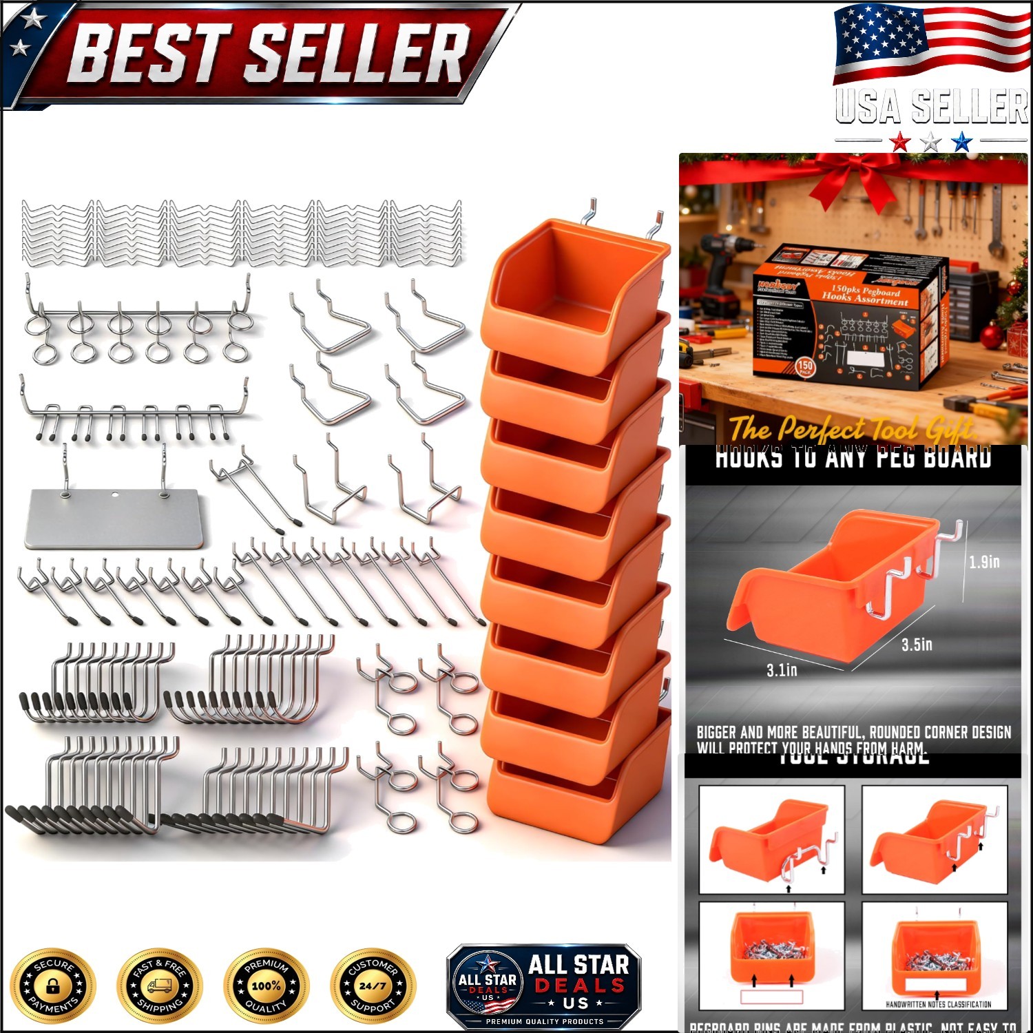15 Type Pegboard Hooks Assortment – 150 PCS Chrome Finish Accessories for Garage