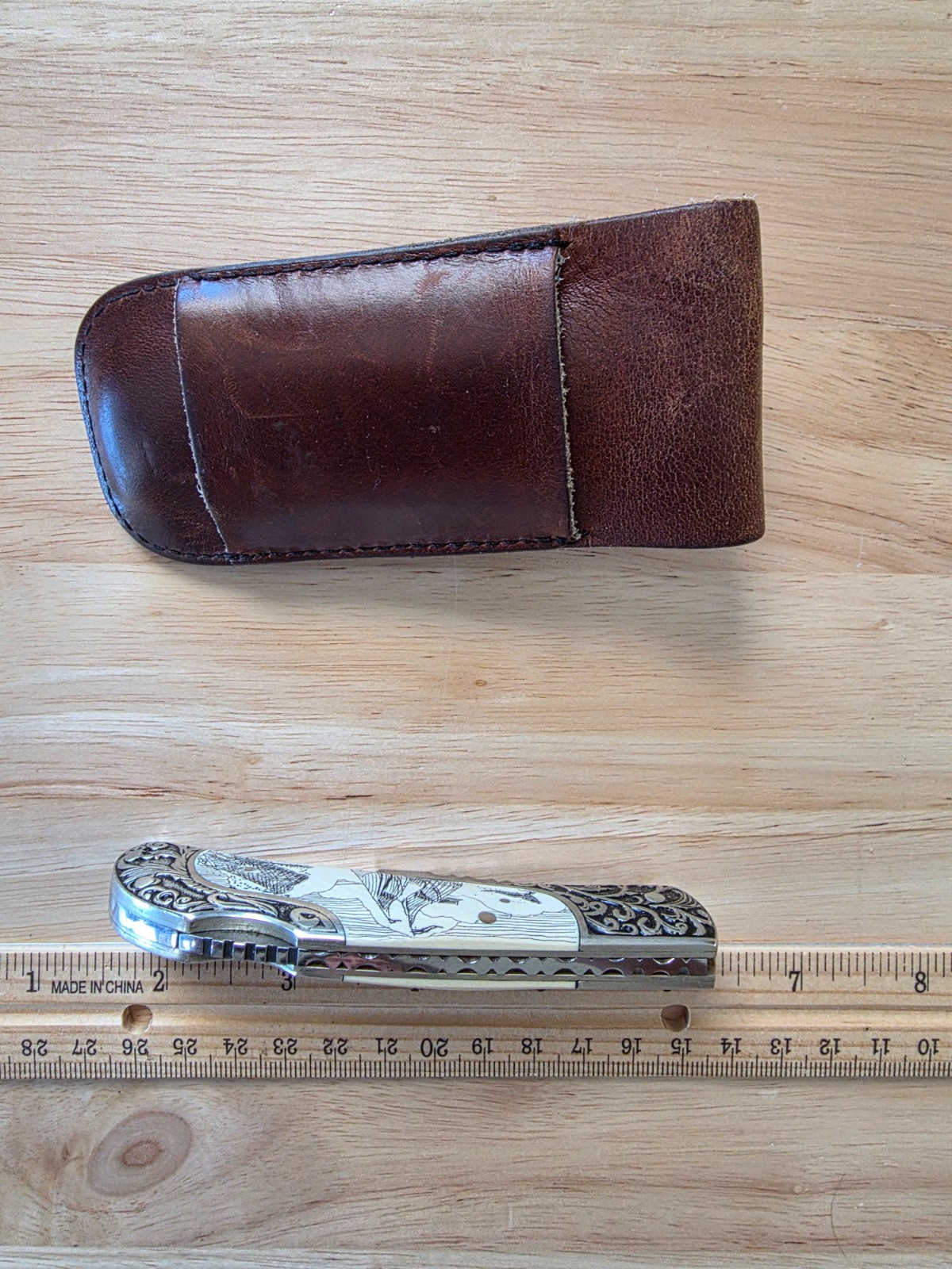 Sam McDowell custom engraved scrimshaw Whale watching collectors knife