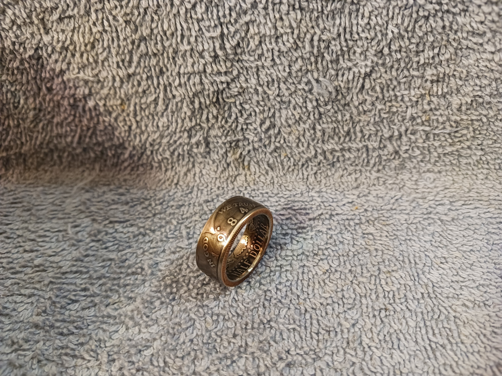 1984 Kennedy Half Dollars  size 9   coin ring  handmade mixed metals (A)