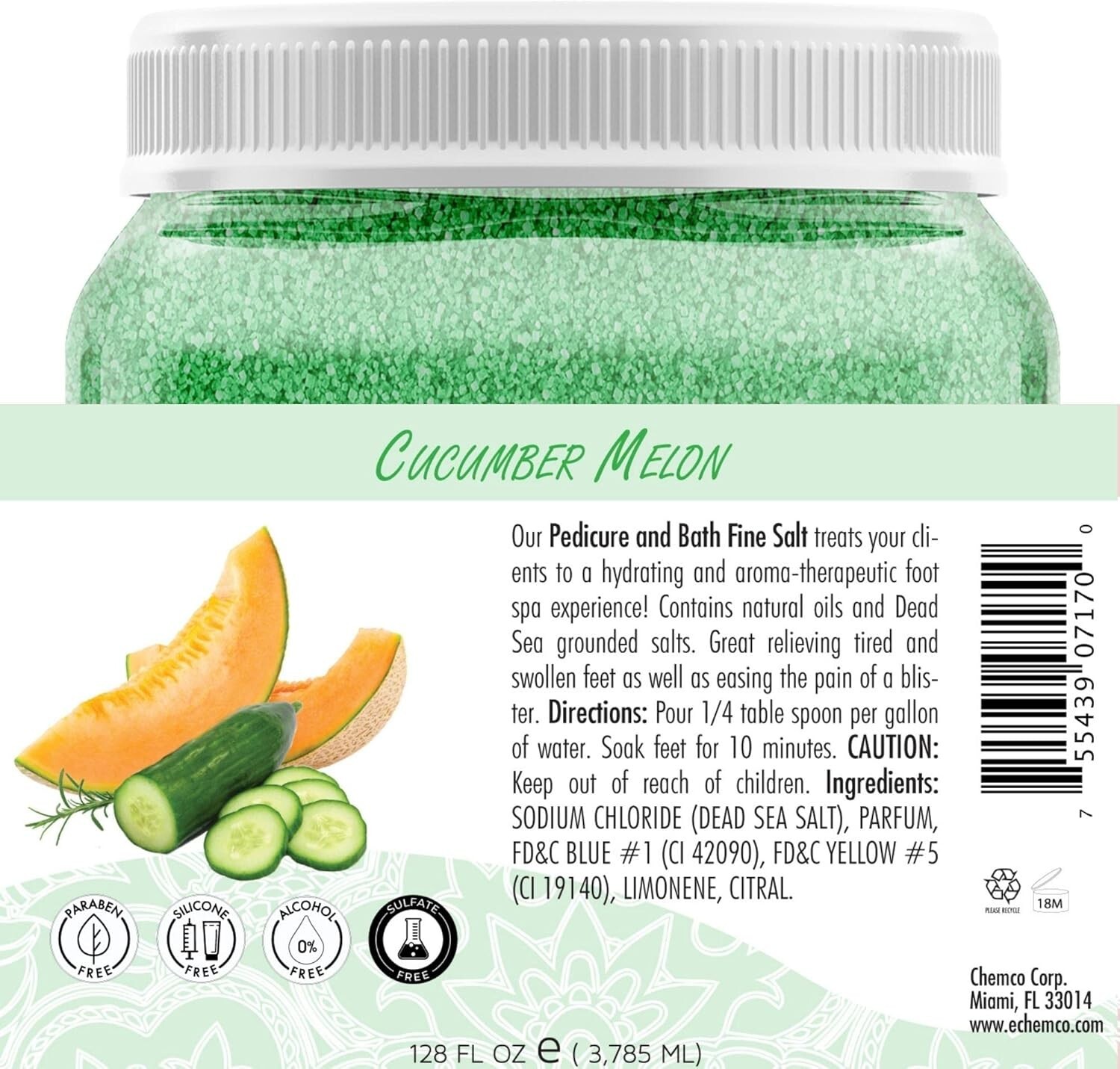 Spa Redi Pedi Bath Fine Salt Cucumber & Melon 128 oz