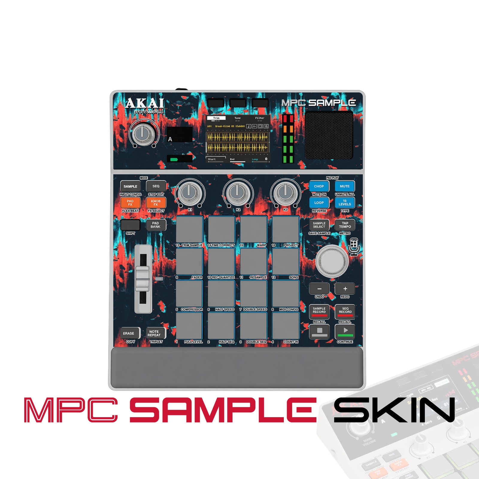 Akai MPC Sample Skin / Red Cyan Soundwave