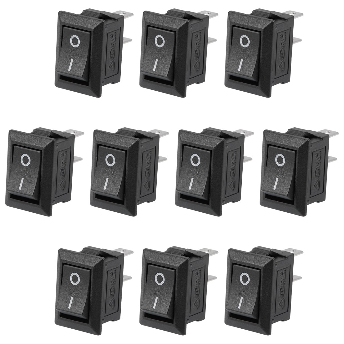10Pcs AC 125V/6A 250V/3A SPST 2 Terminal 2 Position On/Off Boat Switch Black