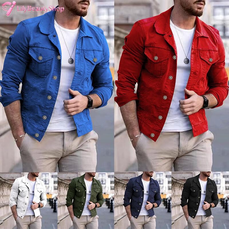 Men’s Red Label Premium Faded Denim Cotton Jean Button Up Slim Fit Jacket US