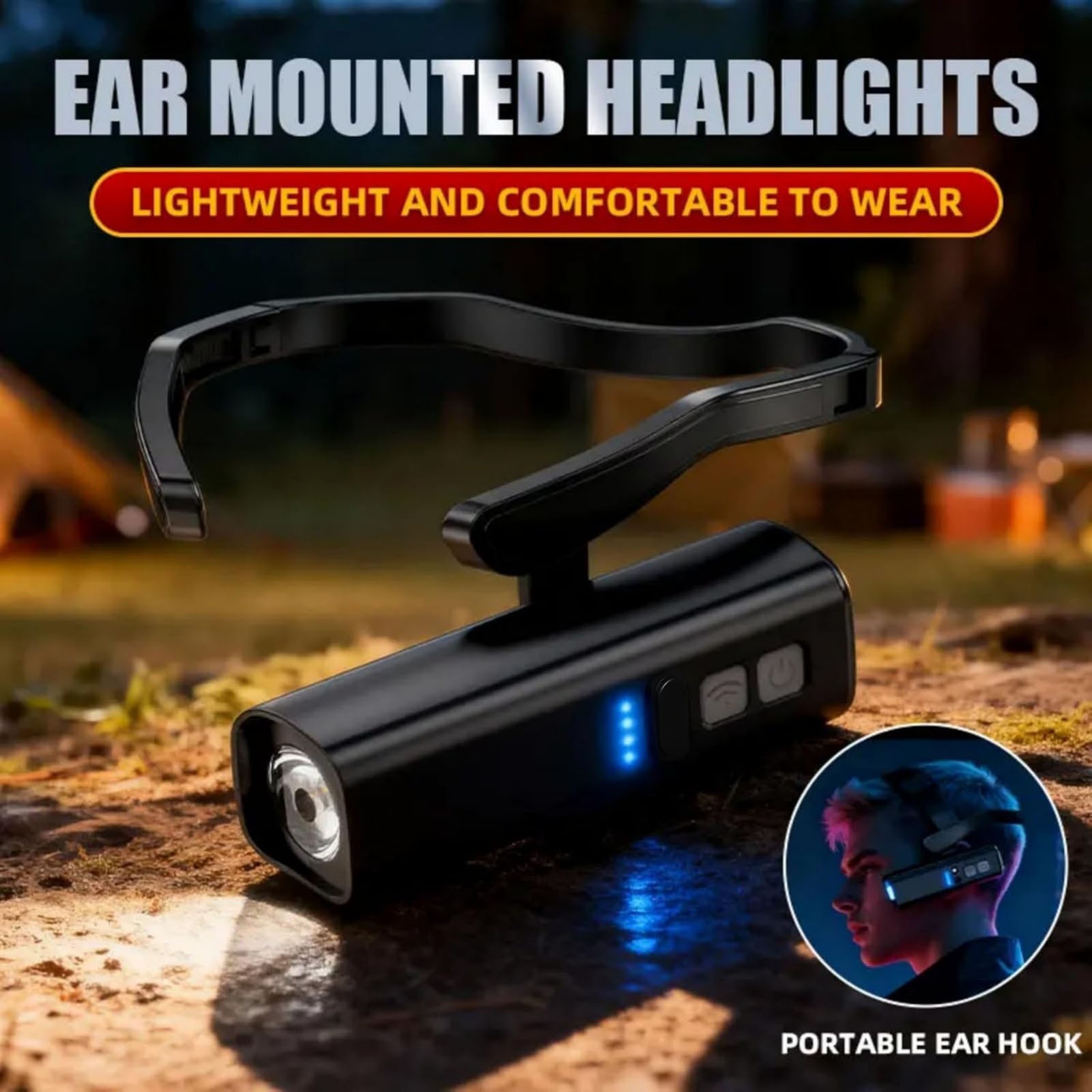 Ear Headlamp with Motion Sensor 1000mAh Battery Type-C Fast Charging USB-C