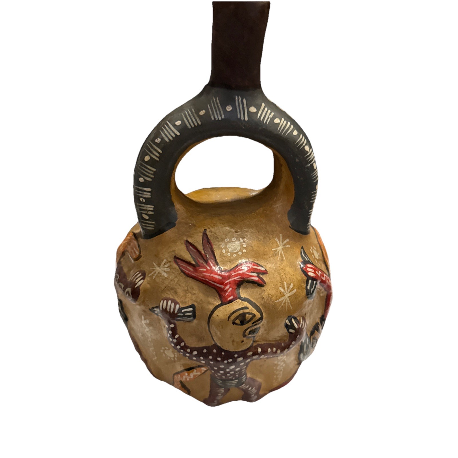 Replica Peru Moche Stirrup Spout Vessel Pottery Hand Painted