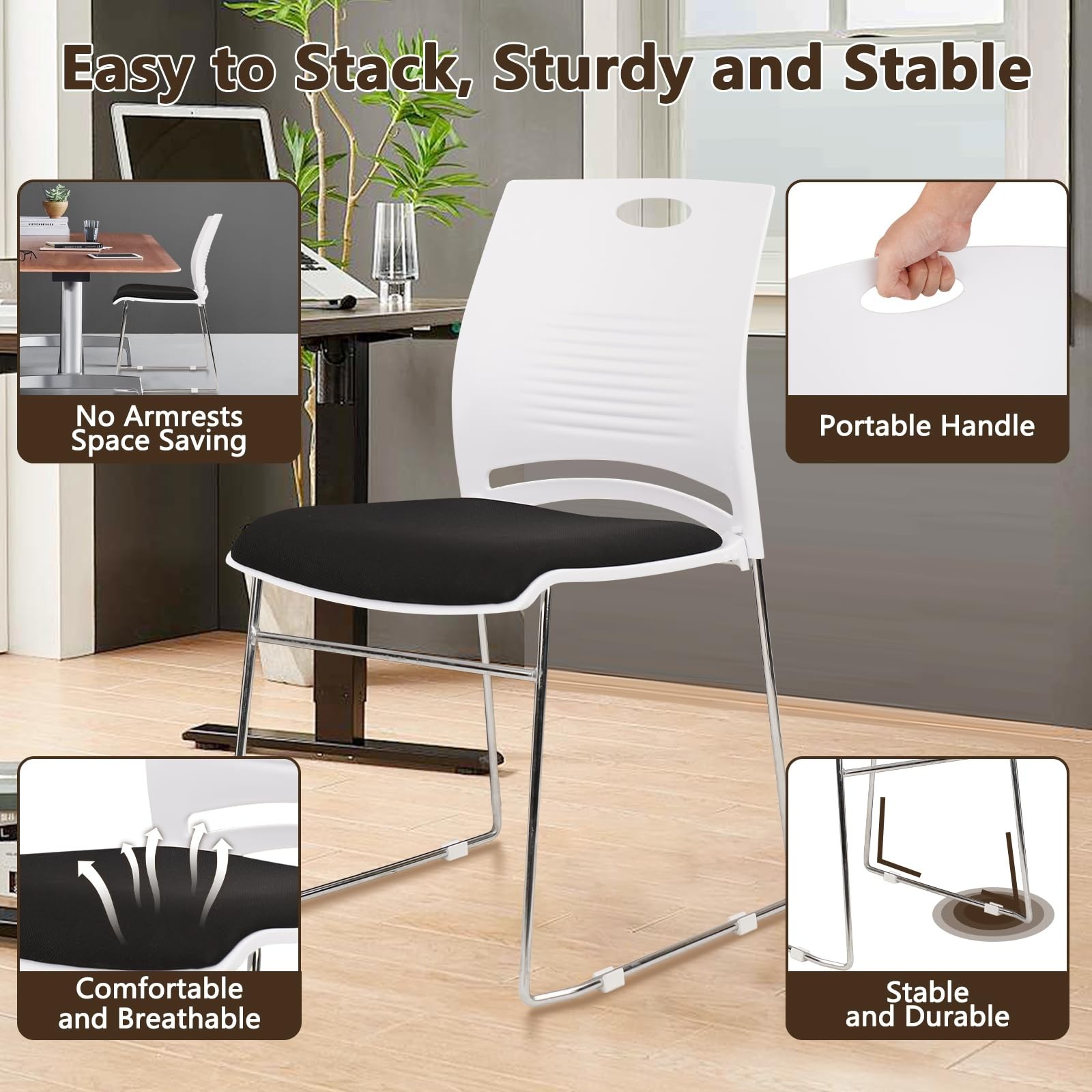 CLATINA Stacking Home Office Guest Chair, Reception Chairs,No Wheels,White