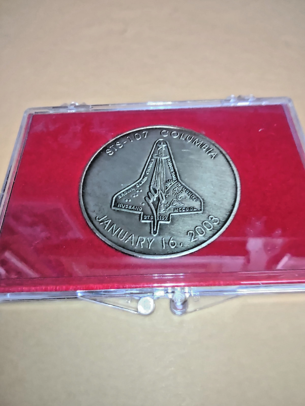 STS-107 Columbia 2003 Crew Tragedy Brass Challenge Coin in Plastic Case NASA