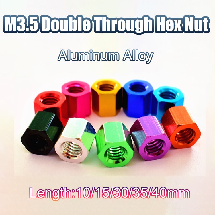 Color Aluminum Alloy Double Through Hex Nut M3.5*10-40mm Opposite Edge 4.7mm