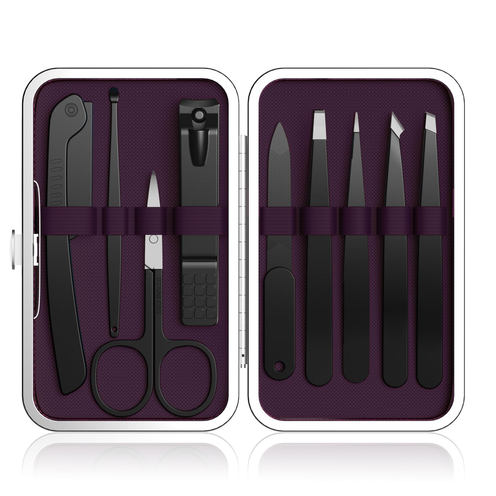 Yougai Tweezers Set,9 Pcs Professional Stainless Steel Eyeberow Purple