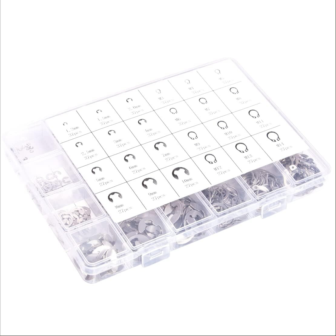 327Pcs Stainless Steel E-Clip C-Clips Circlip Kit Retaining Ring Assortment Set