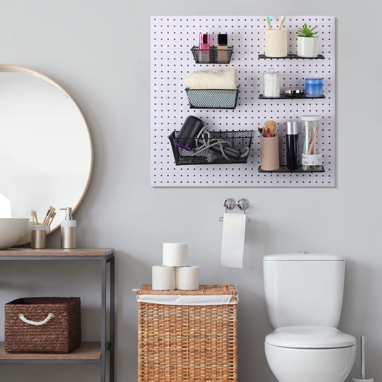 6 Pieces Pegboard Baskets Wall Mount Wire Peg Board Baskets 3 Sizes Pegboard ...