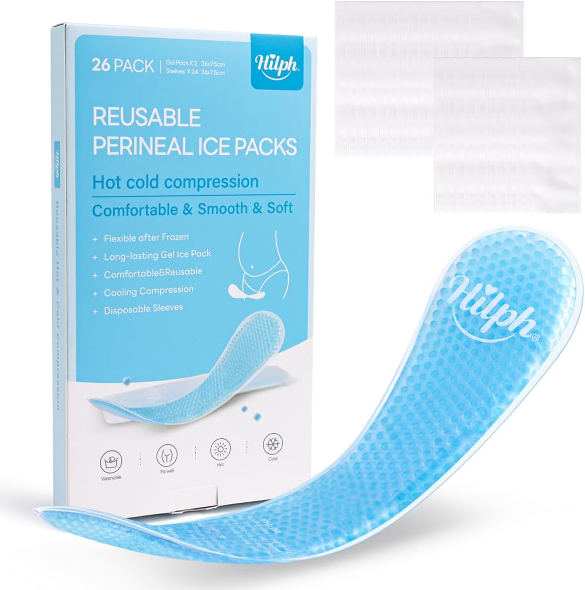 Hilph Perineal Ice Packs for Postpartum Hemorrhoid Pain Relief, Reusable 2 Perin