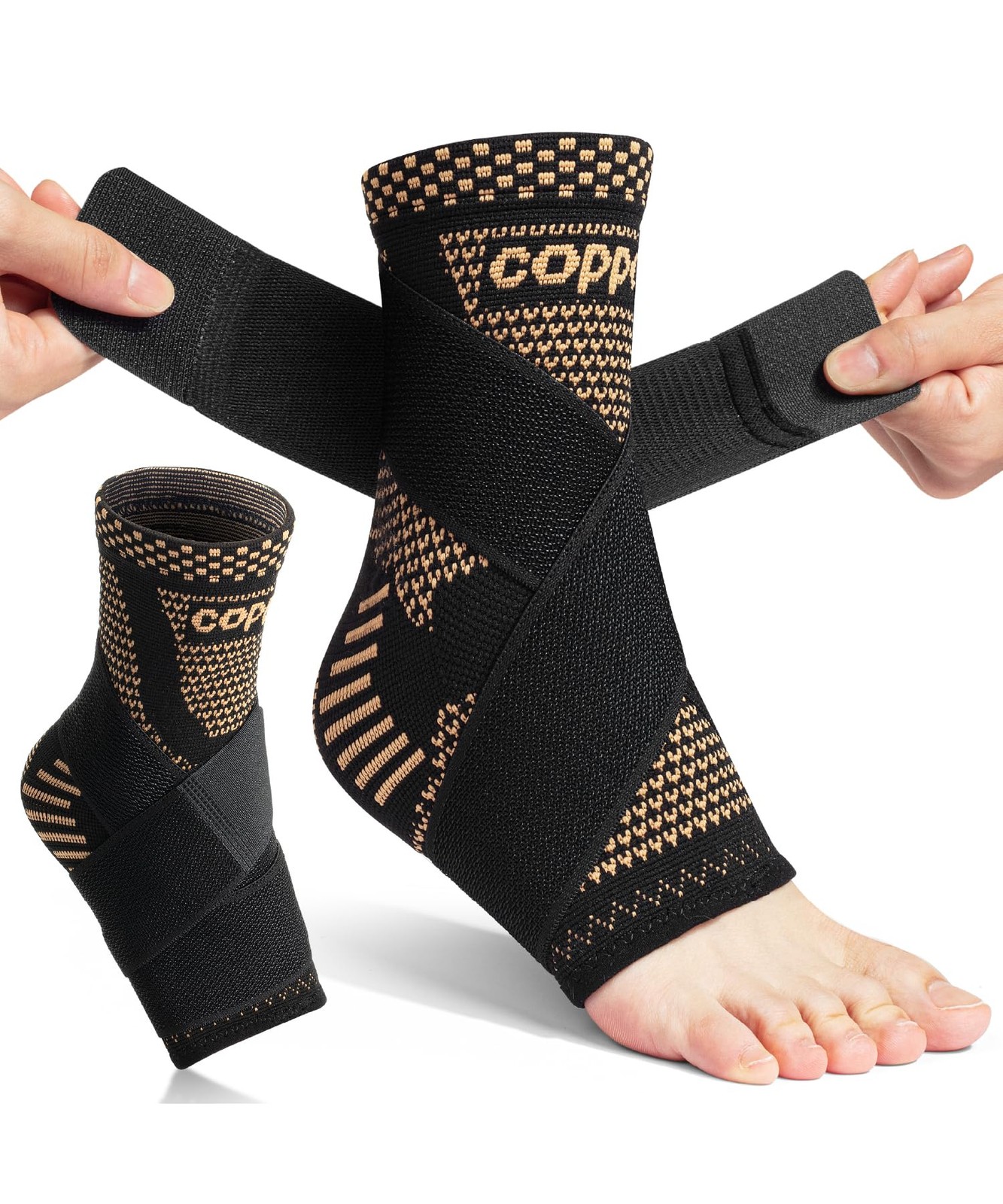 DR JK- Ankle Brace for Women and Men, Large, 1 Pair, Copper and Black, Adjust