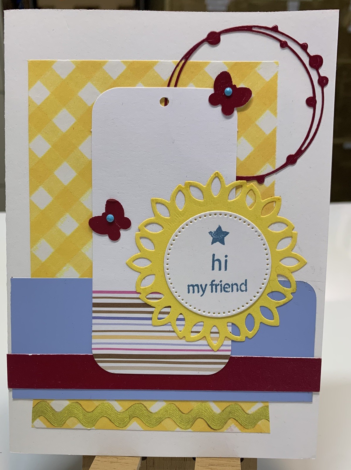 HAPPY BIRTHDAY FRIEND SUN BUTTERFLIES YELLOW BLUE RED  HANDMADE Greeting Card