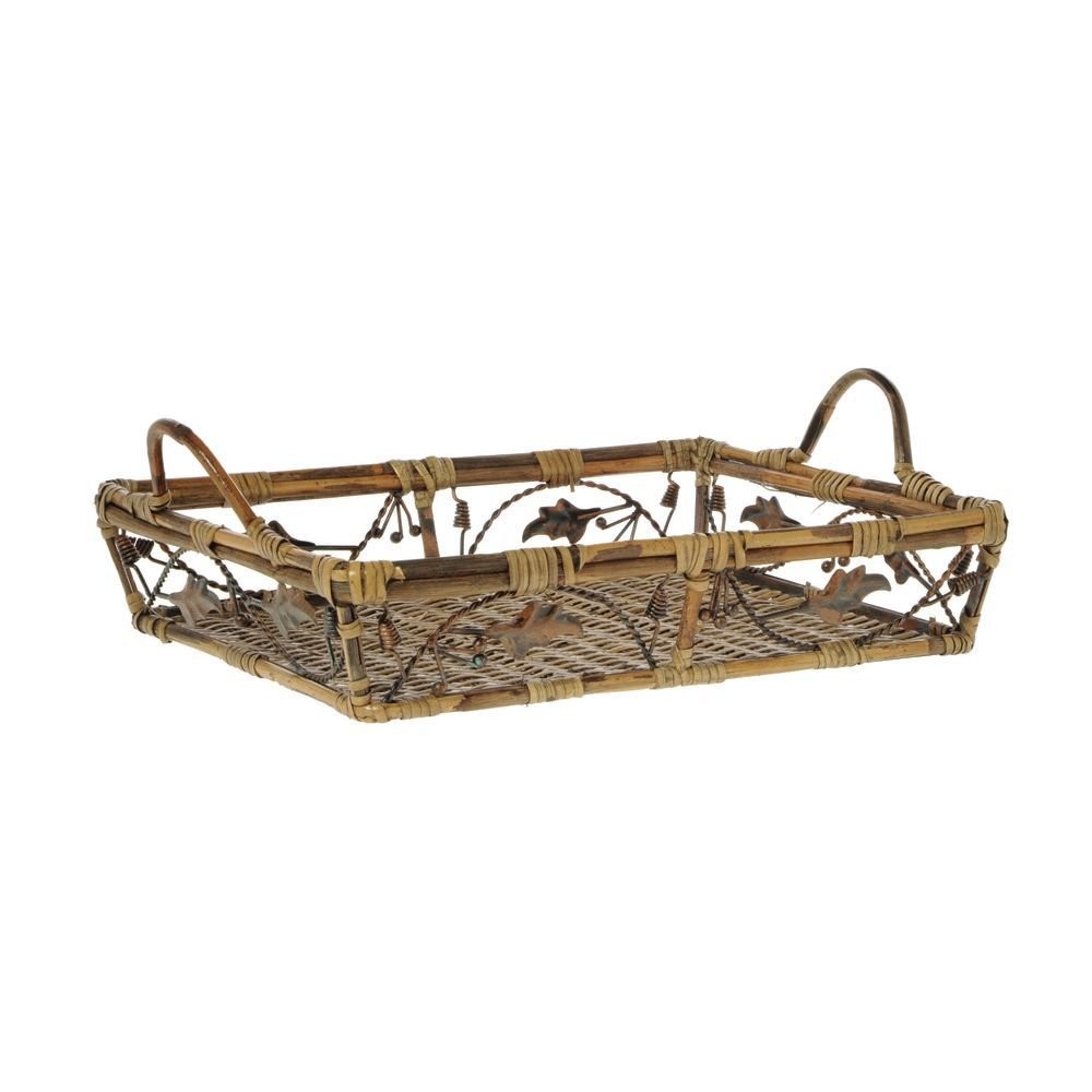 Bronze Iron and Natural Bamboo Decorative Basket - 19"L x 13 1/2"W x 4"H