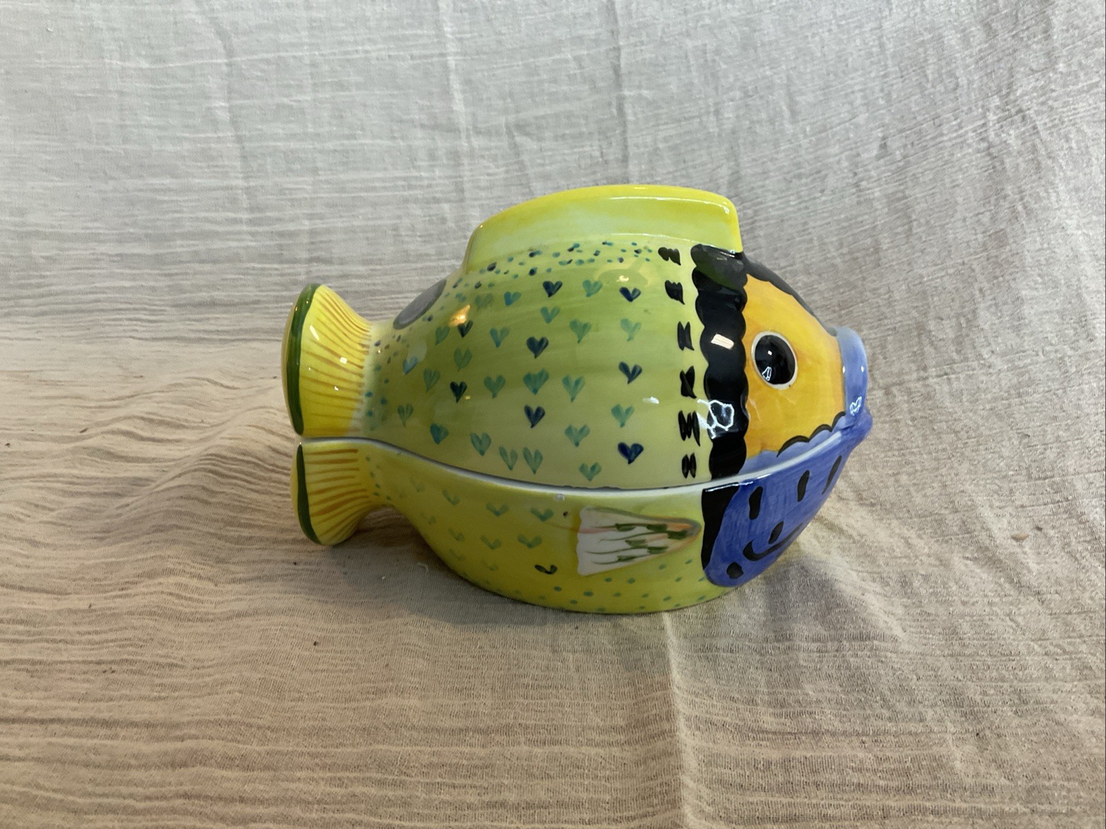 Fish Shaped Studio Nova Trinket Box. Bright & Colorful. Ceramic. Bathroom.