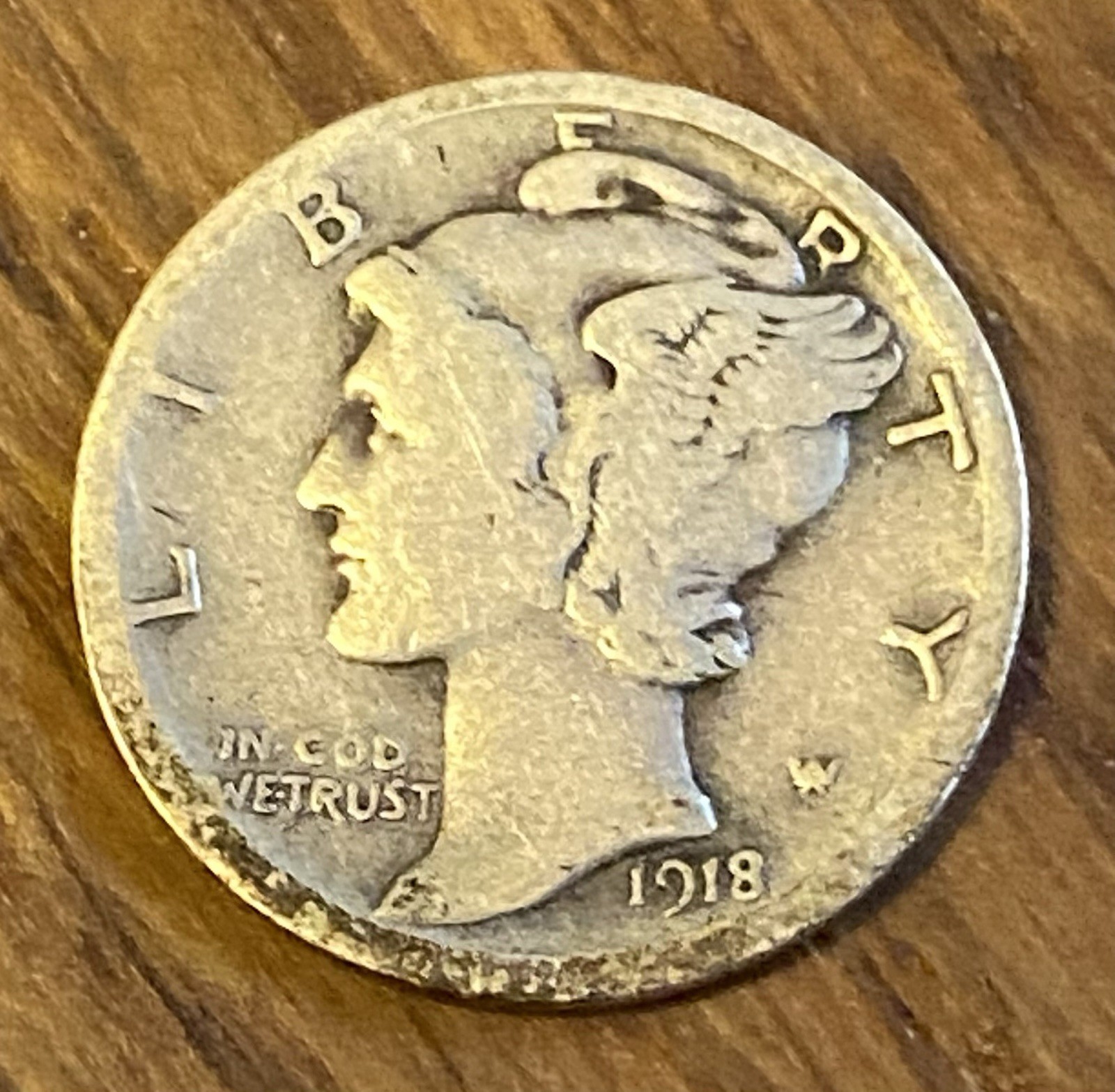 1918-S Mercury Dime Good WWI Era 90% Silver San Francisco Winged Liberty Coin