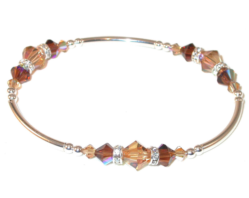 2-toned BROWN TOPAZ Crystal Bracelet Sterling Silver Handcrafted