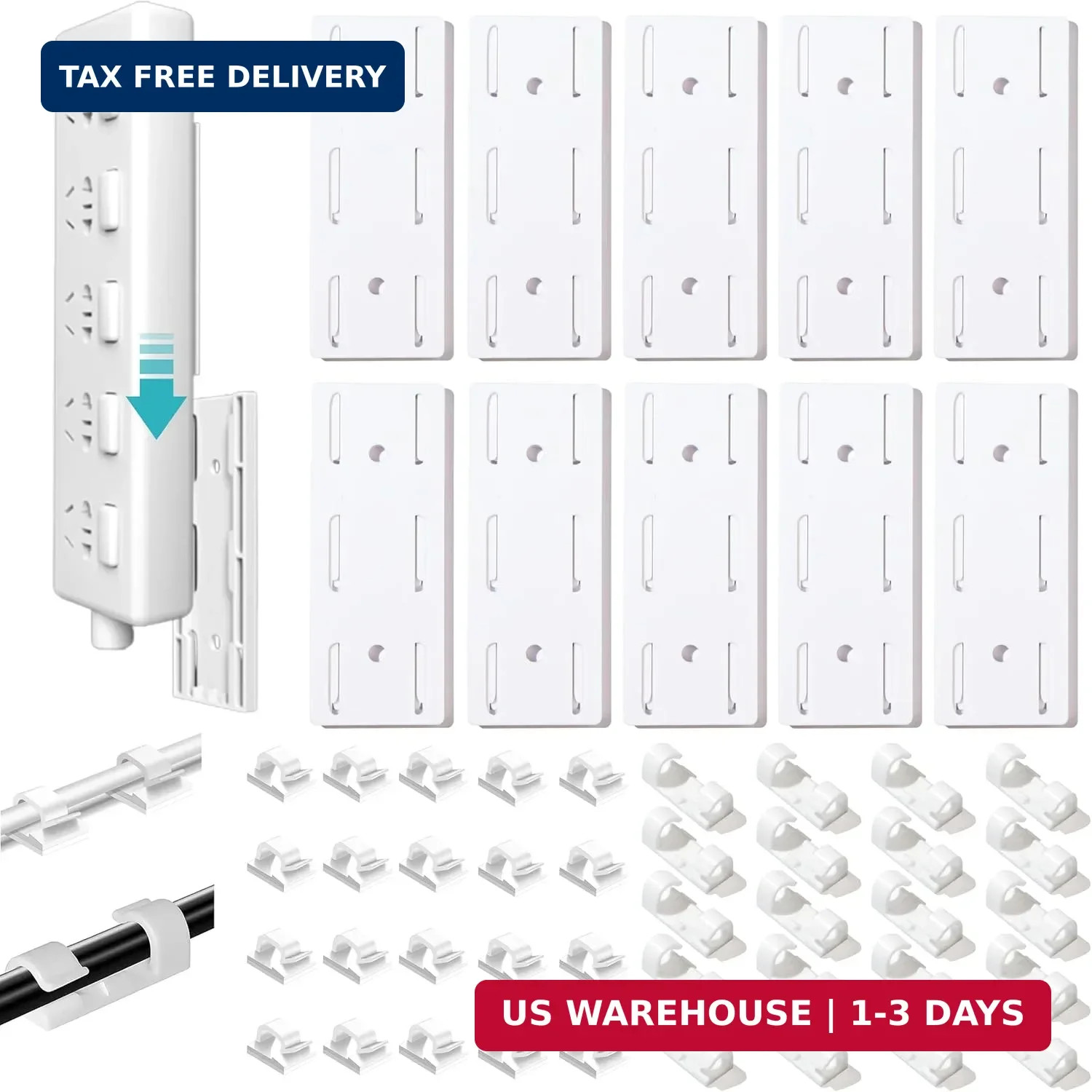 Adhesive Punch-Free Socket Holder, 10Pcs Power Stirp Holder and 40Pcs Cable Clip