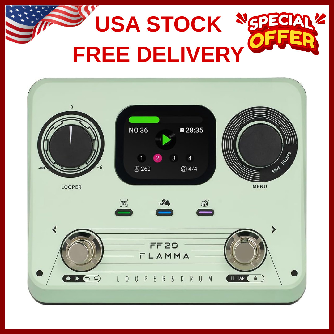 FLAMMA FF20 Looper Pedal Drum Machine, Guitar Mint Green
