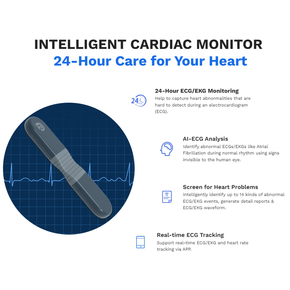 US stock Wellue Portable Dynamic ECG EKG Holter Recorder 24 Hours PC AI analysis