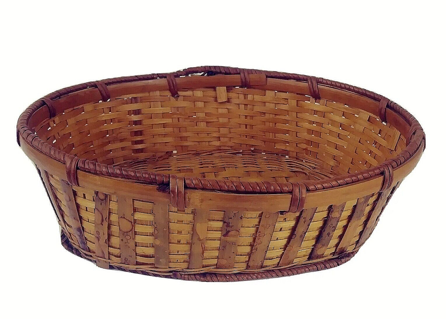 Wicker Basket Oval Brown Free standing wo Handles 12x9 in Fruit Decor Gift