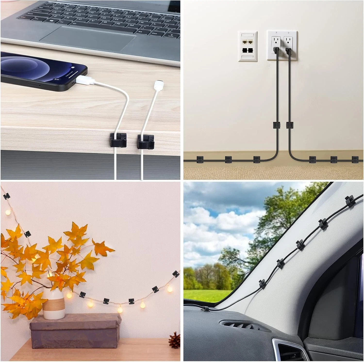 100 PCS Adhesive Cable Clips Black (Small & Large), Upgraded Wire Holder for Wal