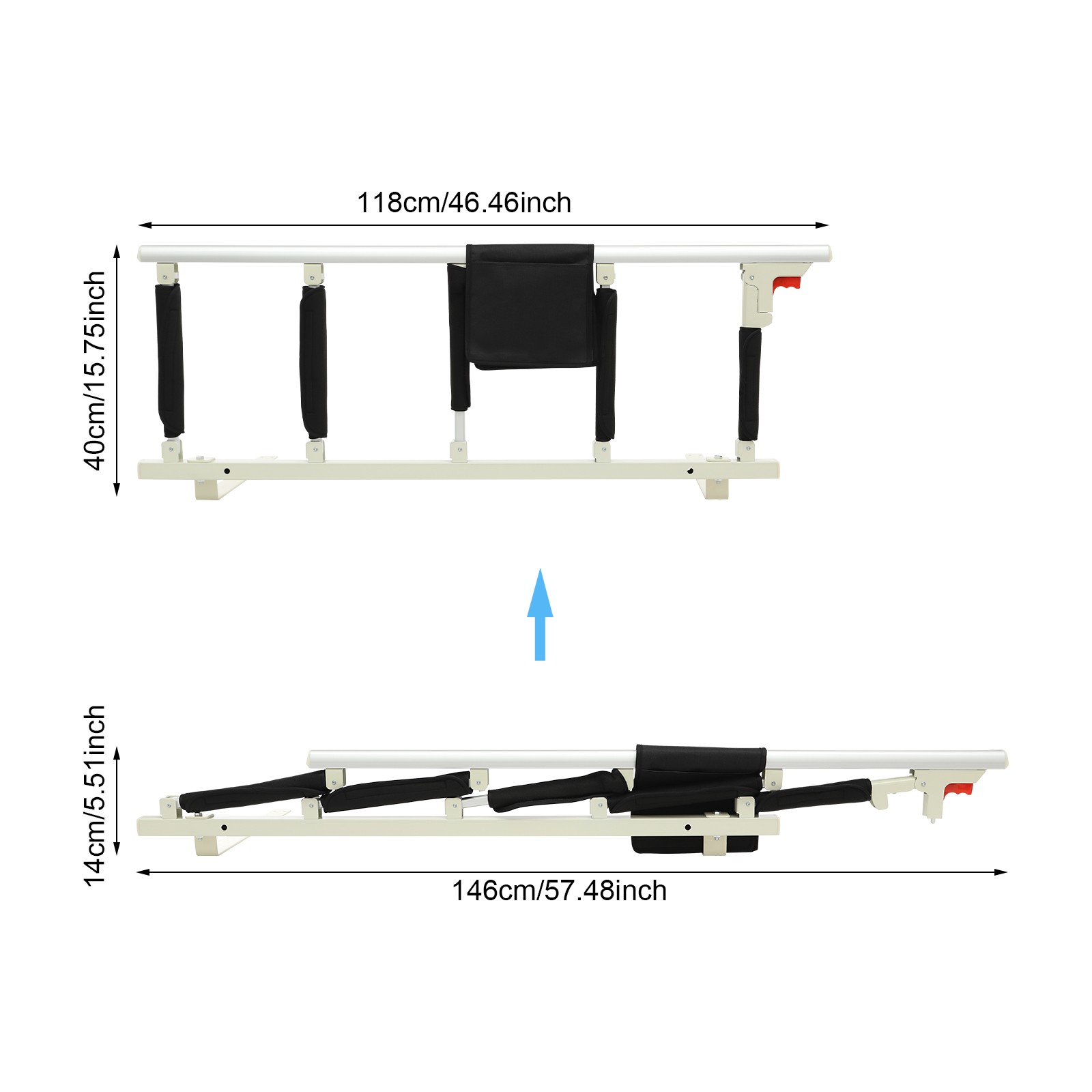 5-Column Foldable Bed Rail for Elderly Safety Handrail Support Assist Handle