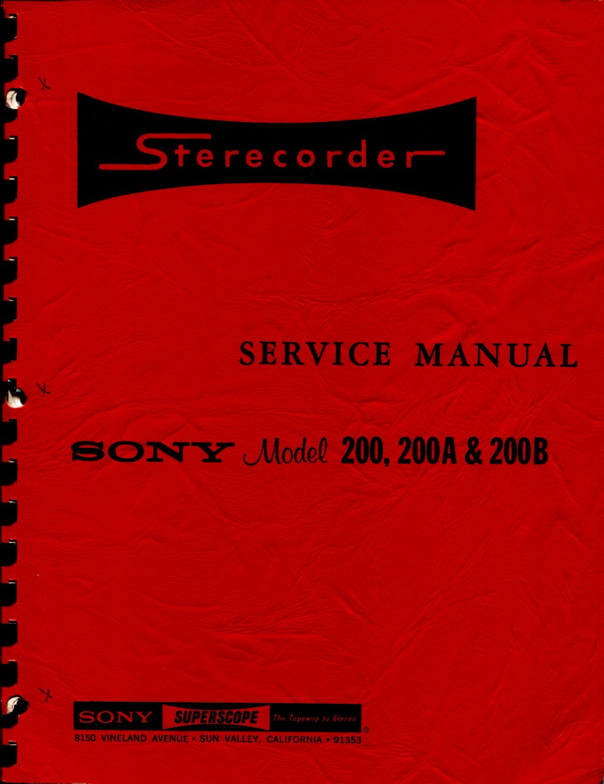 Sony Superscope Model 200 200A 200B Sterecorder Electronic Service Manual