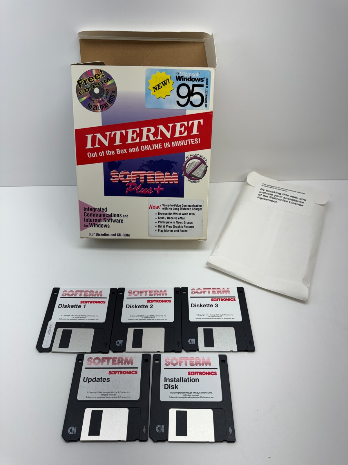 Vintage Softerm Plus+ V 4.0 Sofronics Windows 95 Internet BBS Big Box PC Softwar