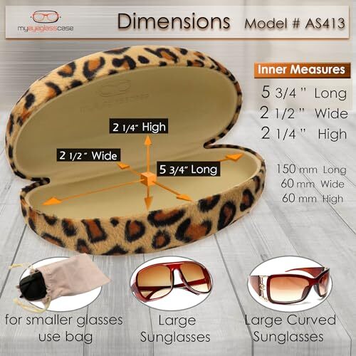 Large Hard Sunglasses Case | fits Large curved Sunglasses, with Leopard Brown2
