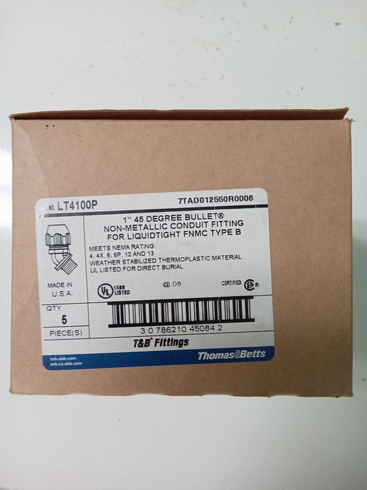 (1 Box of 5) Thomas & Betts LT4100P 1" 45 degree conduit fittings