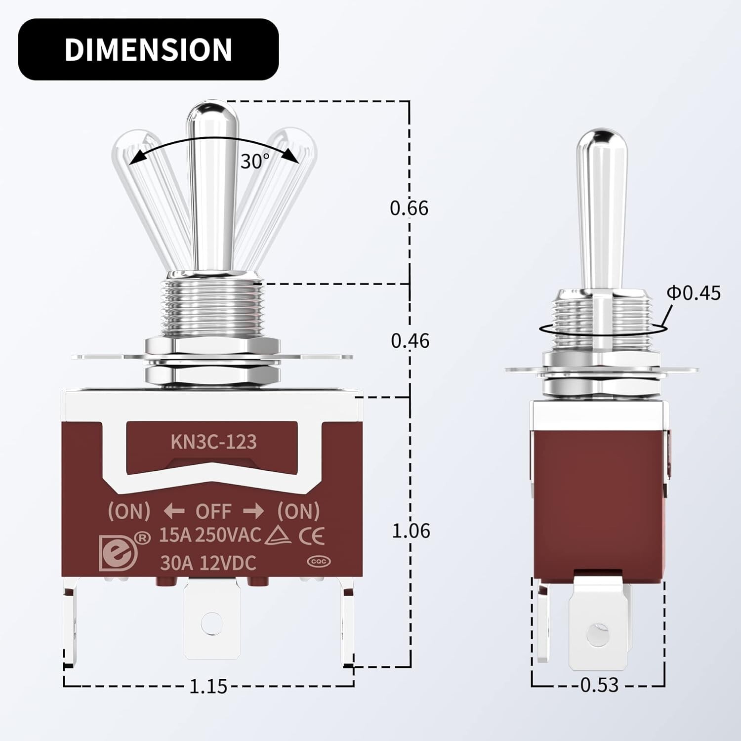 Momentary Toggle Switch 12V DC (ON)-Off-(ON) 3 Way Waterproof Toggle Switch 12 V