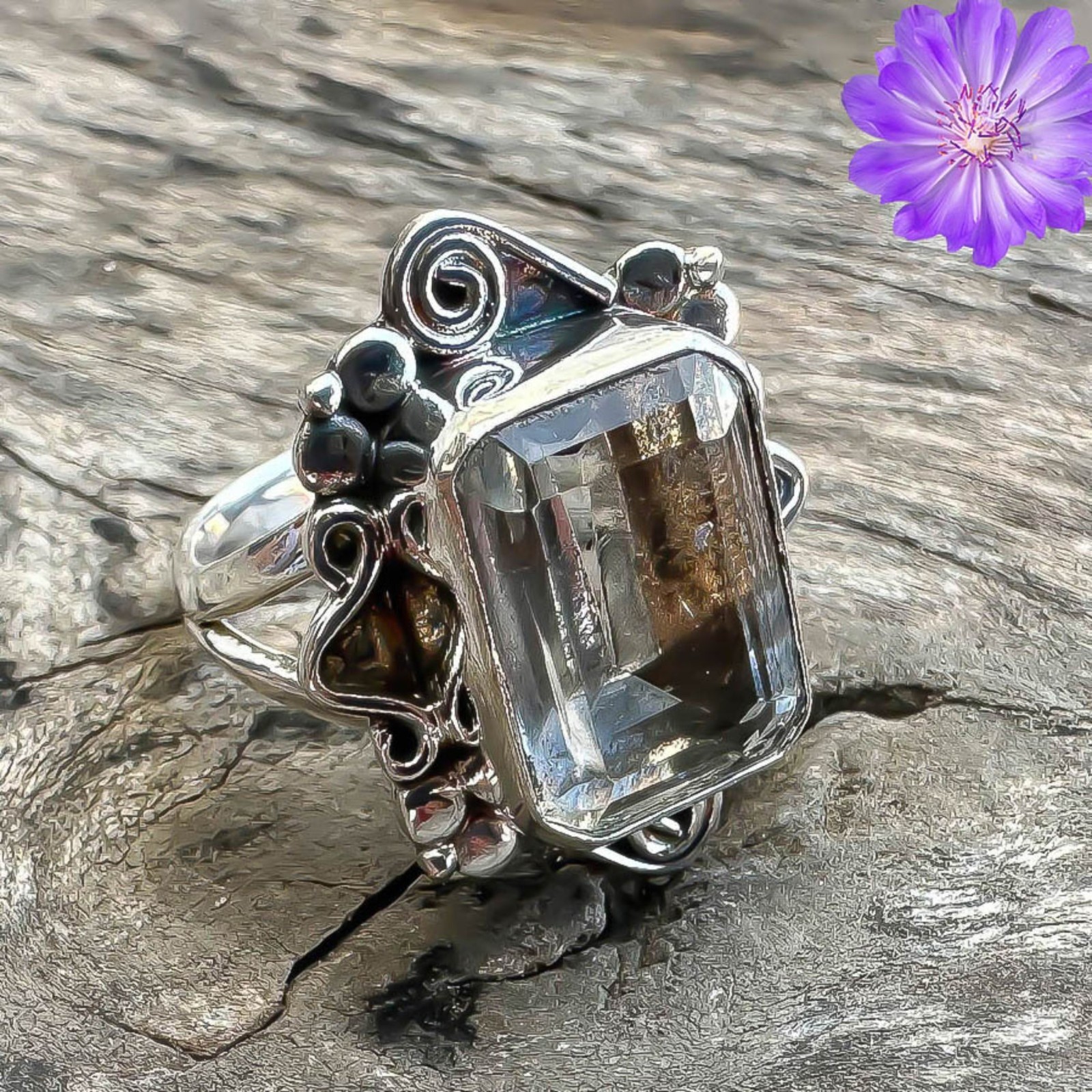 925 Sterling Silver Black Rutile Gemstone Beautiful Handmade Woman Gift Ring