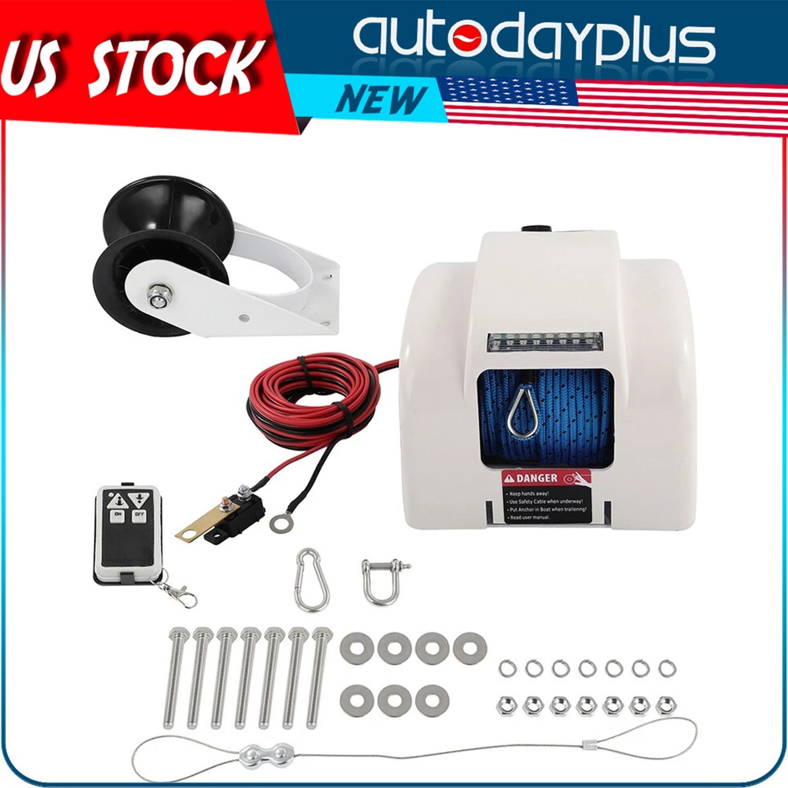 45 LBS Boat Anchor Winch Electric Marine Winch With Wireless Remote Free Fall